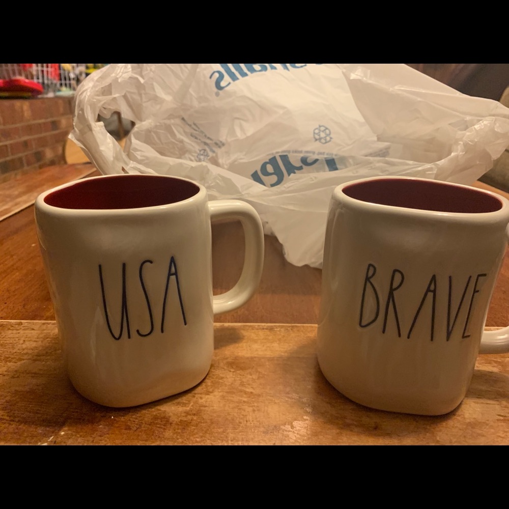 Rae Dunn USA and BRAVE mugs